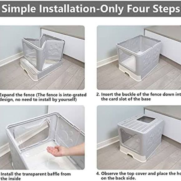 Foldable Cat Litter Box -Large Top Entry Anti-Splashing & Spacious and Scoop - Picture 6 of 10